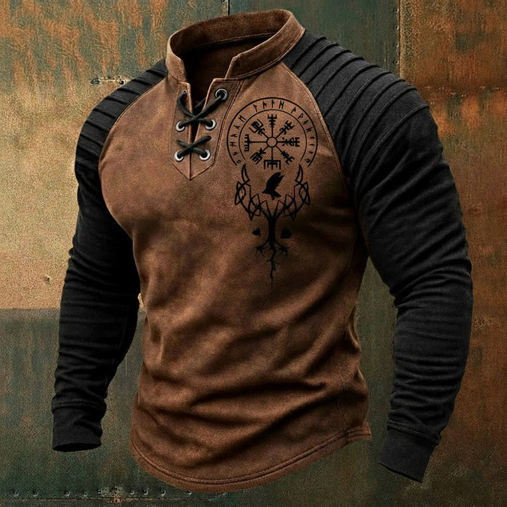 WorldNorse Yggdrasil Vegvisir Raven Schnür-Henley-Shirt - Braun - US/UK/AU50, EU60 (5XL) - image 1