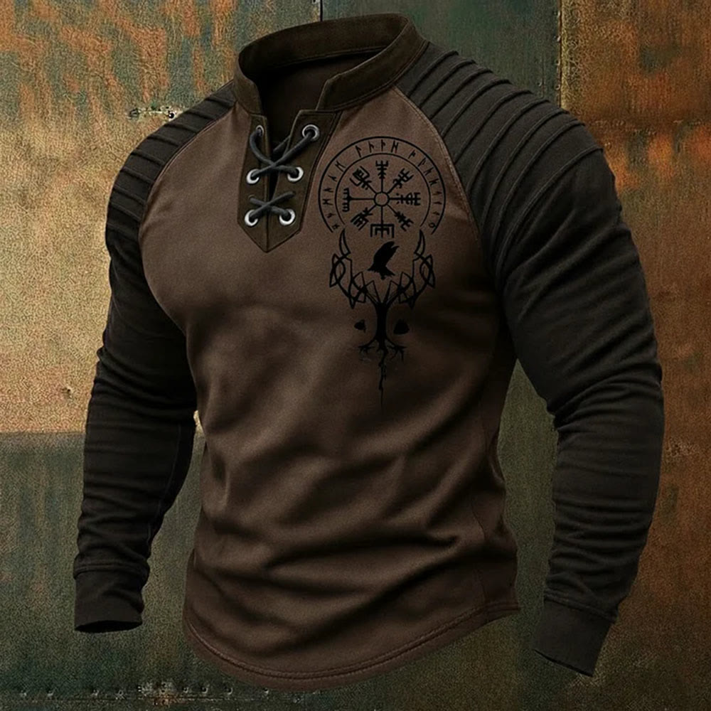 WorldNorse Yggdrasil Vegvisir Raven Schnür-Henley-Shirt - Bellen - US/UK/AU50, EU60 (5XL) - image 2