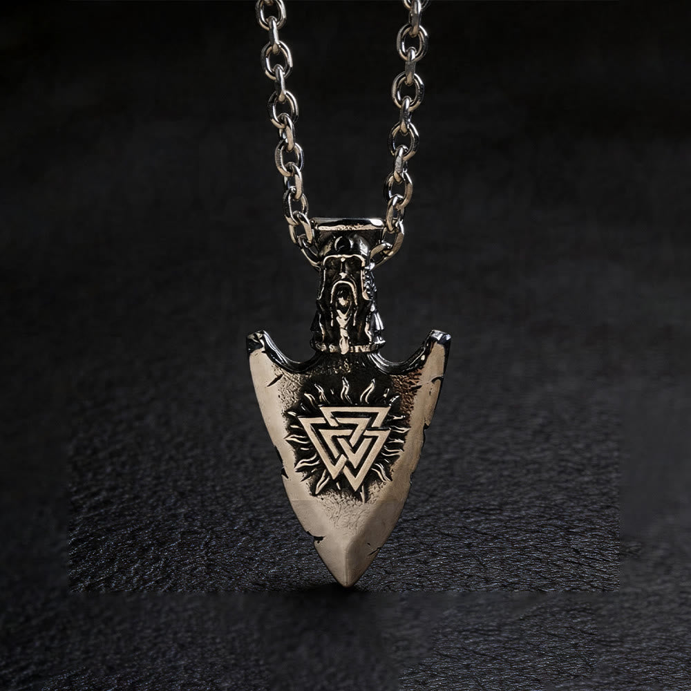 WorldNorse Vegvisir Valknut Retro Pfeilspitze Halskette - With Chain - Silver - image 8