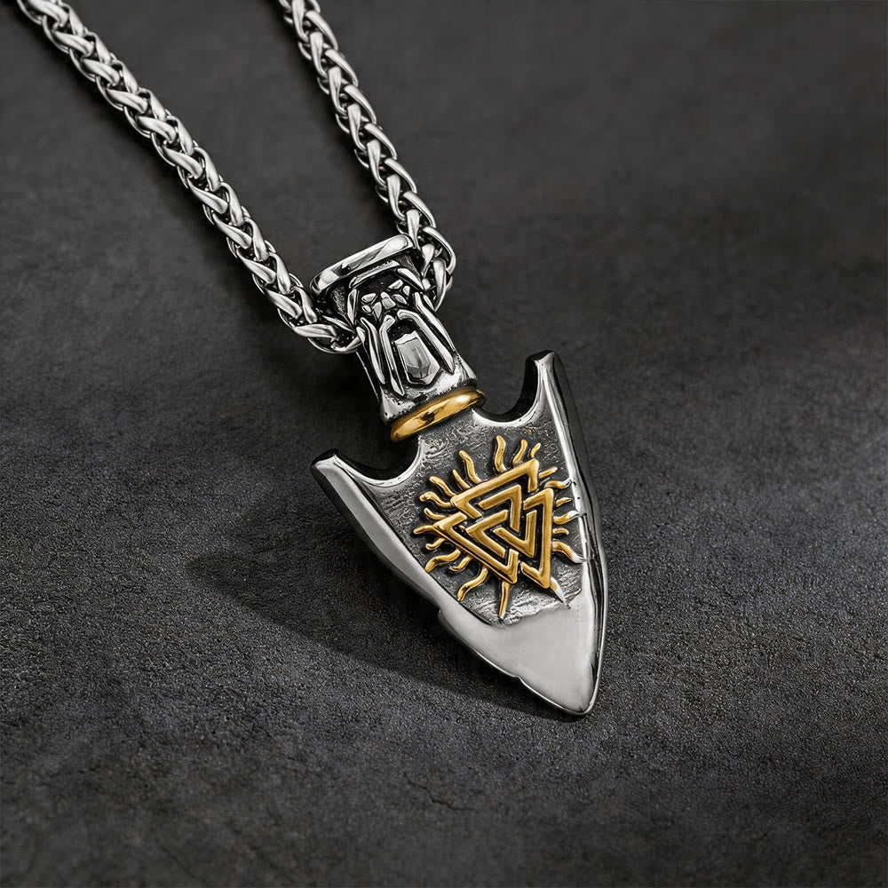 WorldNorse Vegvisir Valknut Retro Pfeilspitze Halskette - With Chain - Silver&Gold - image 10
