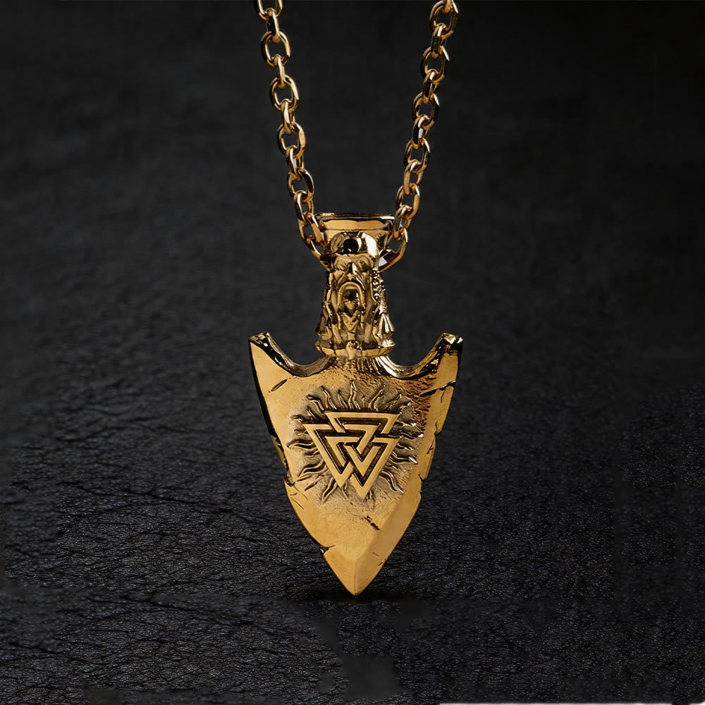 WorldNorse Vegvisir Valknut Retro Pfeilspitze Halskette - With Chain - Gold - image 6
