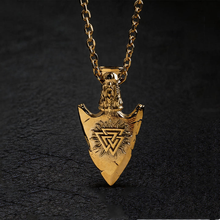 WorldNorse Vegvisir Valknut Retro Pfeilspitze Halskette - With Chain - Gold - image 6