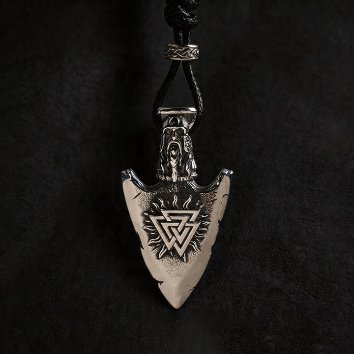WorldNorse Vegvisir Valknut Retro Pfeilspitze Halskette - With Wax Rope - Silver - image 4