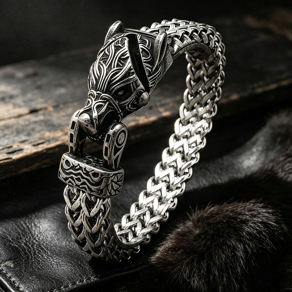 WorldNorse Punk Wolf mit Raven Edelstahlarmband - Wolf#B - 24cm - image 3