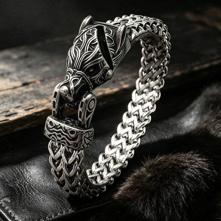 WorldNorse Punk Wolf mit Raven Edelstahlarmband - Wolf#B - 24cm - image 3