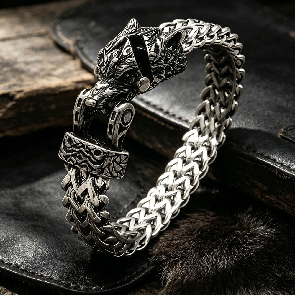 WorldNorse Punk Wolf mit Raven Edelstahlarmband - Wolf#A - 24cm - image 1