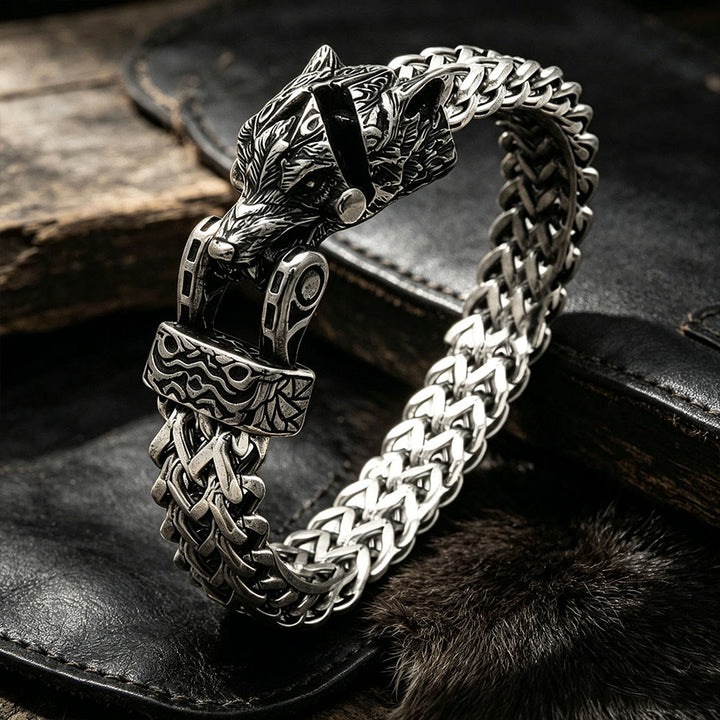 WorldNorse Punk Wolf mit Raven Edelstahlarmband - Wolf#A - 24cm - image 1