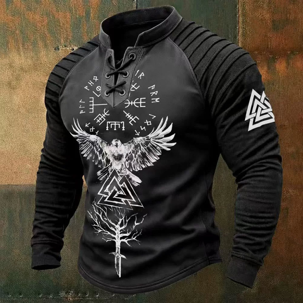 WorldNorse Valknut Vegvisir Raven Schnür-Henley-Shirt - US/UK/AU50, EU60 (5XL) - image 0