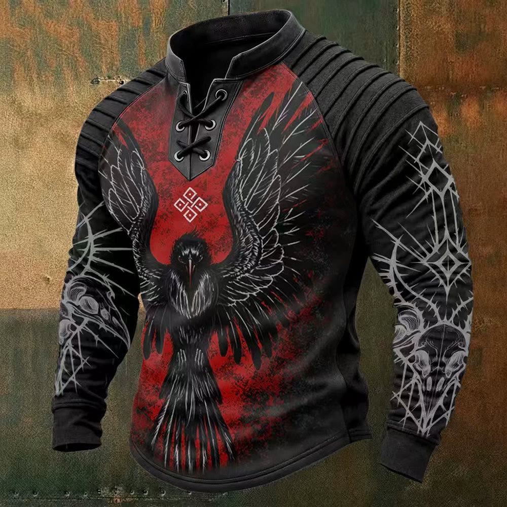 WorldNorse Runen-Henley-Shirt mit Raven und Schnürung - US/UK/AU50, EU60 (5XL) - image 0