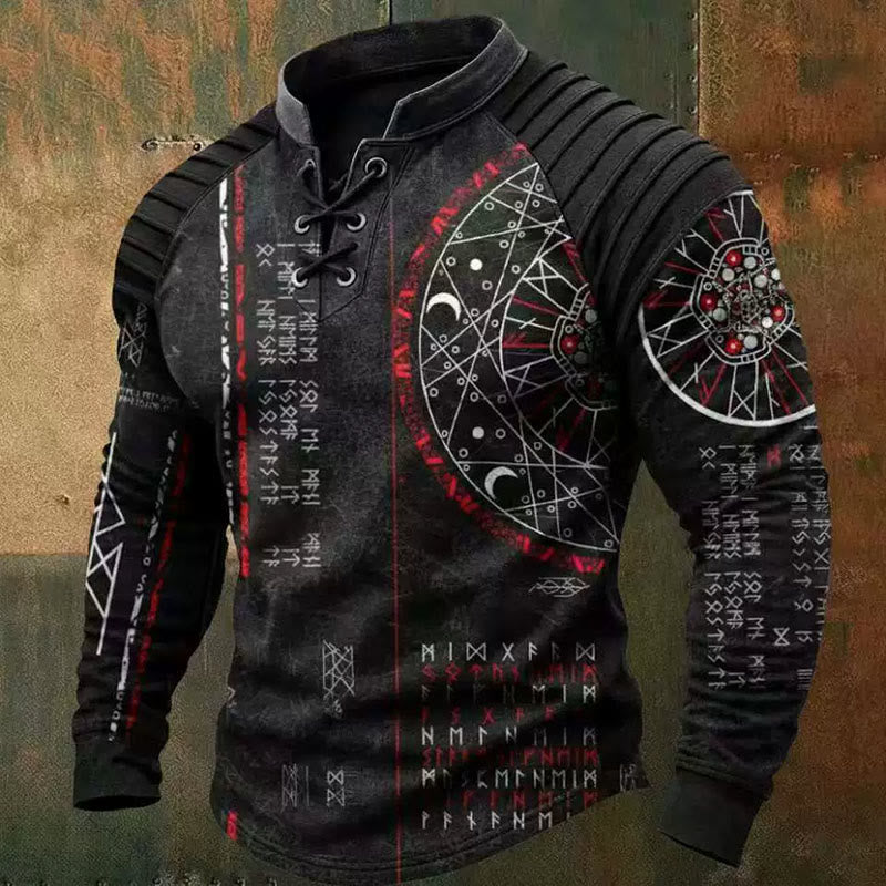 WorldNorse Viking Rune Astrologisches Chart Schnür-Henley-Shirt - US/UK/AU50, EU60 (5XL) - image 0