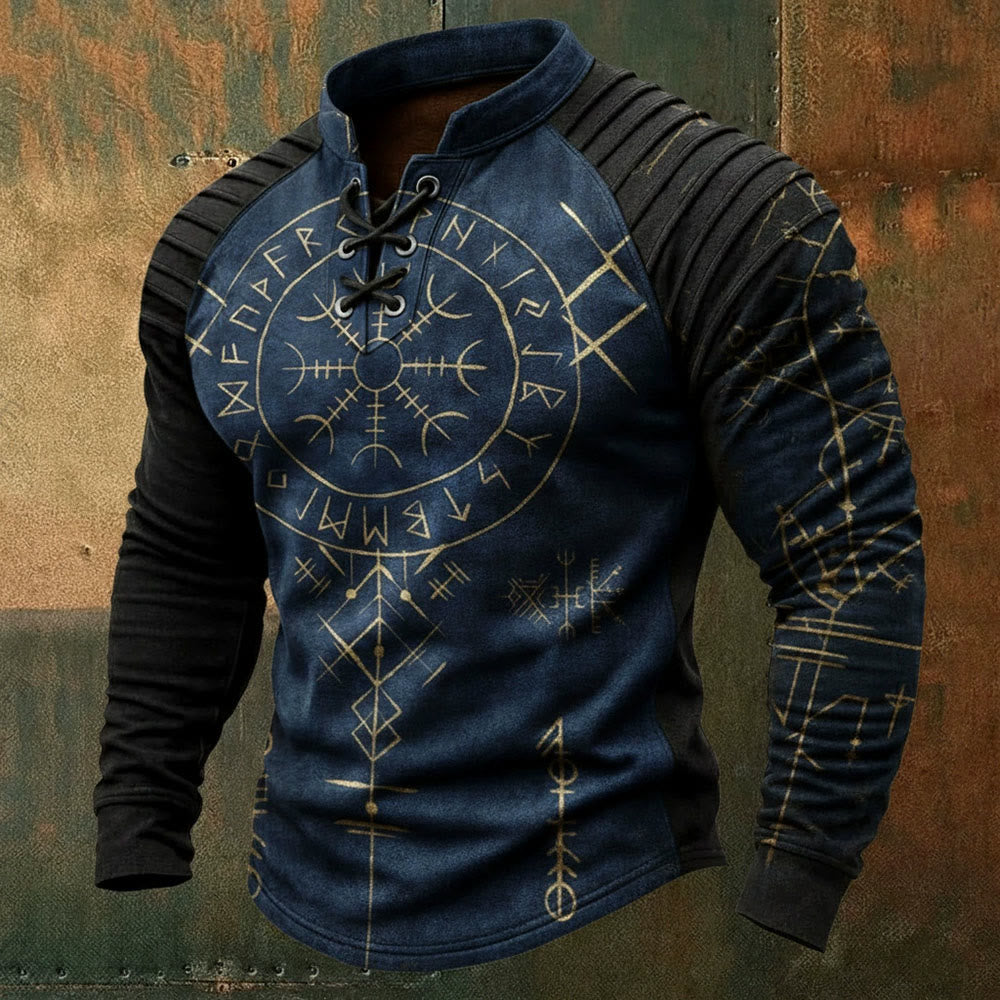 WorldNorse Nordic Helm der Ehrfurcht Circle Rune Lace-up Henley Shirt - US/UK/AU50, EU60 (5XL) - image 0