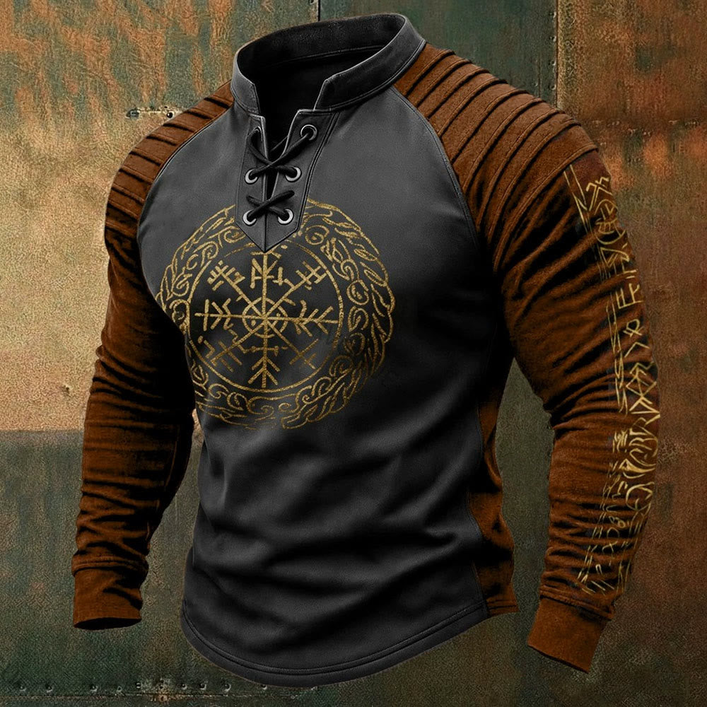 WorldNorse Norse Vegvisir Keltischer Knoten Rune Lace-up Henley Shirt - US/UK/AU50, EU60 (5XL) - image 0