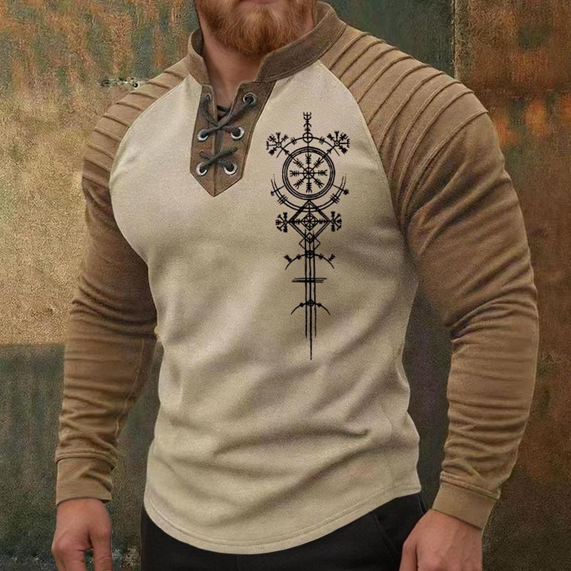 WorldNorse Ancient Norse Vegvisir Helm der Ehrfurcht Schnür-Henley-Shirt - image 1