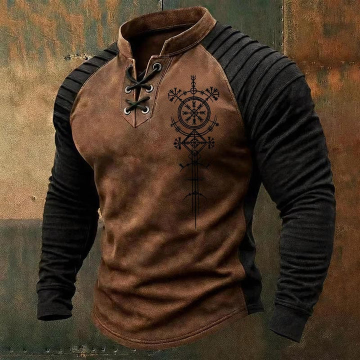 WorldNorse Ancient Norse Vegvisir Helm der Ehrfurcht Schnür-Henley-Shirt - Braun - US/UK/AU50, EU60 (5XL) - image 2
