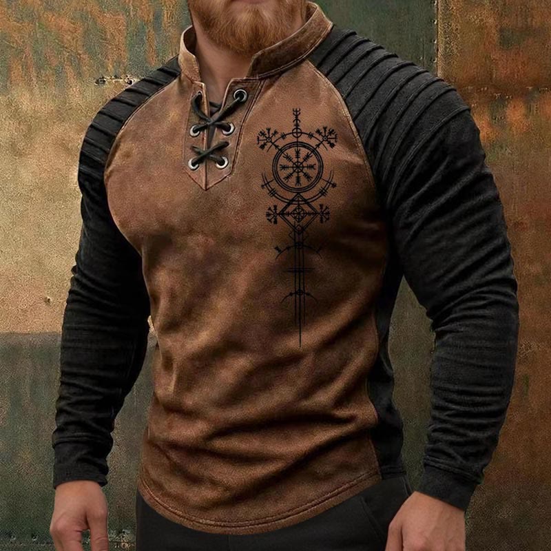 WorldNorse Ancient Norse Vegvisir Helm der Ehrfurcht Schnür-Henley-Shirt - image 3