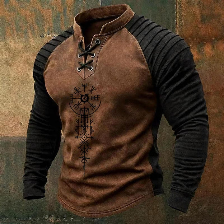 WorldNorse Ancient Norse Vegvisir Triskelion Lace-up Henley Shirt - Braun - US/UK/AU50, EU60 (5XL) - image 2