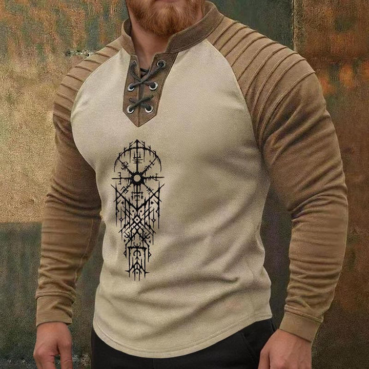WorldNorse Viking Vegvisir Symmetrisches Dornen-Schnür-Henley-Shirt - image 1
