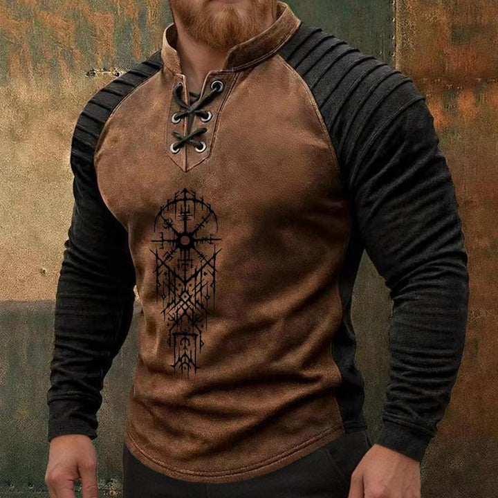 WorldNorse Viking Vegvisir Symmetrisches Dornen-Schnür-Henley-Shirt - image 3