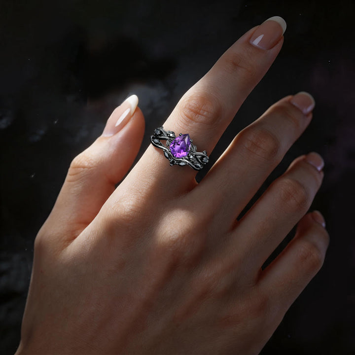 WorldNorse Herz von Yggdrasil , blattumwickelter Amethystring-Set - image 1