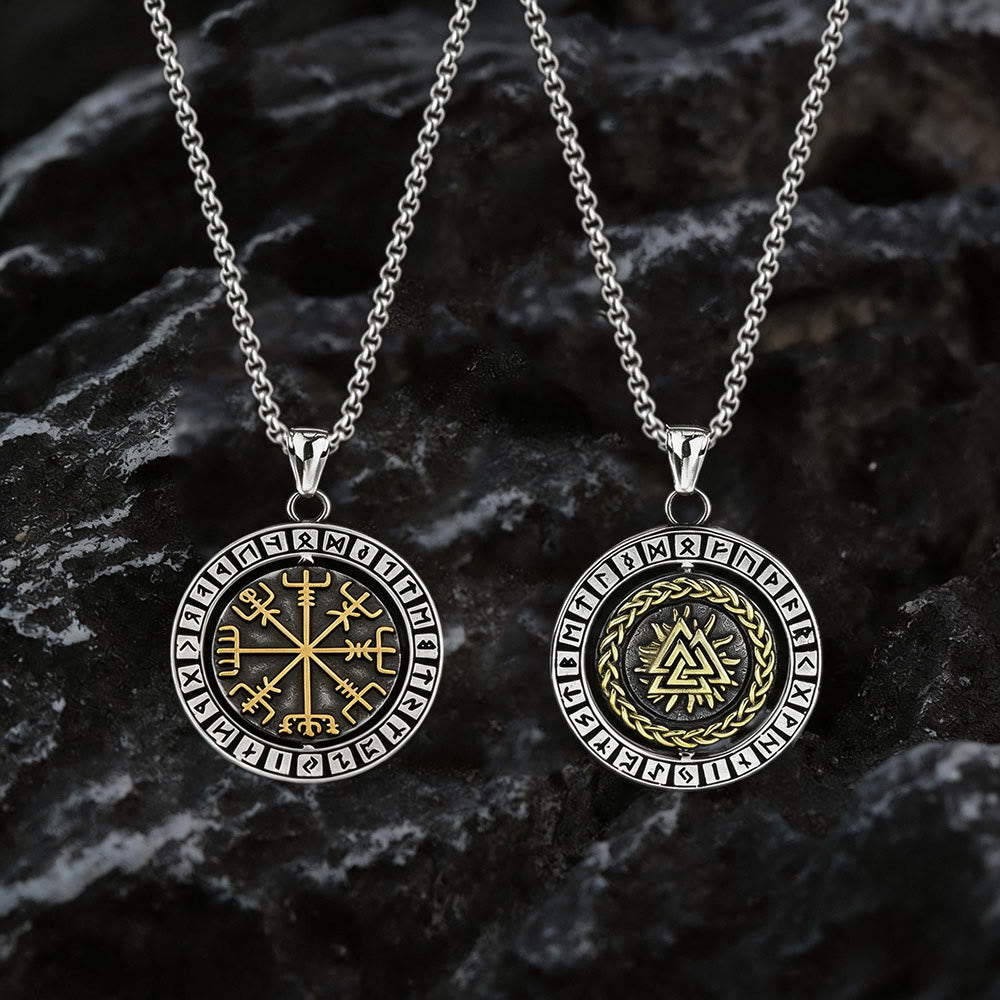 WorldNorse Doppelseitige Halskette mit Keltischer Knoten , Rune Valknut -Spinner - Gold & Schwarz - image 3
