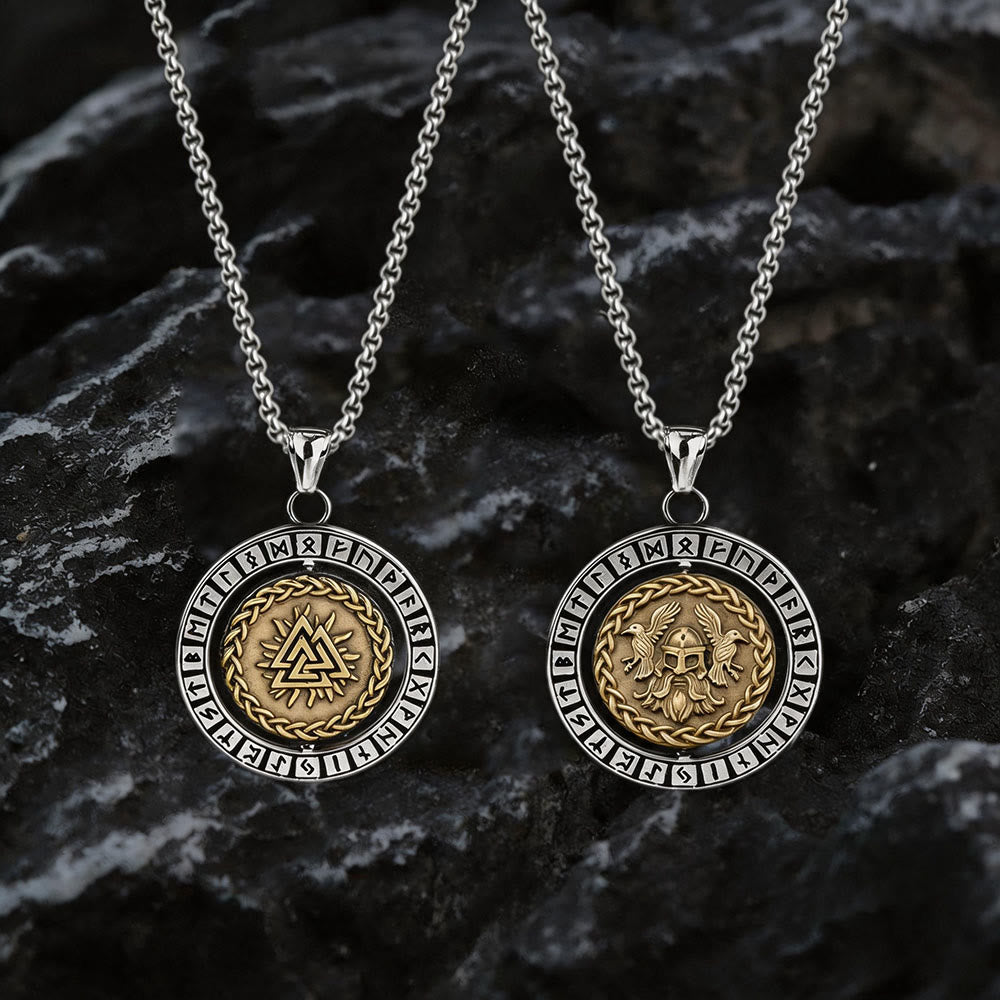 WorldNorse Doppelseitige Halskette mit Keltischer Knoten , Rune Valknut -Spinner - Gold - image 0