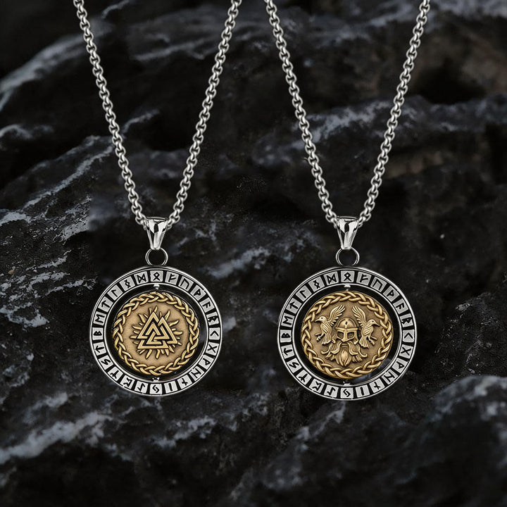 WorldNorse Doppelseitige Halskette mit Keltischer Knoten , Rune Valknut -Spinner - Gold - image 0