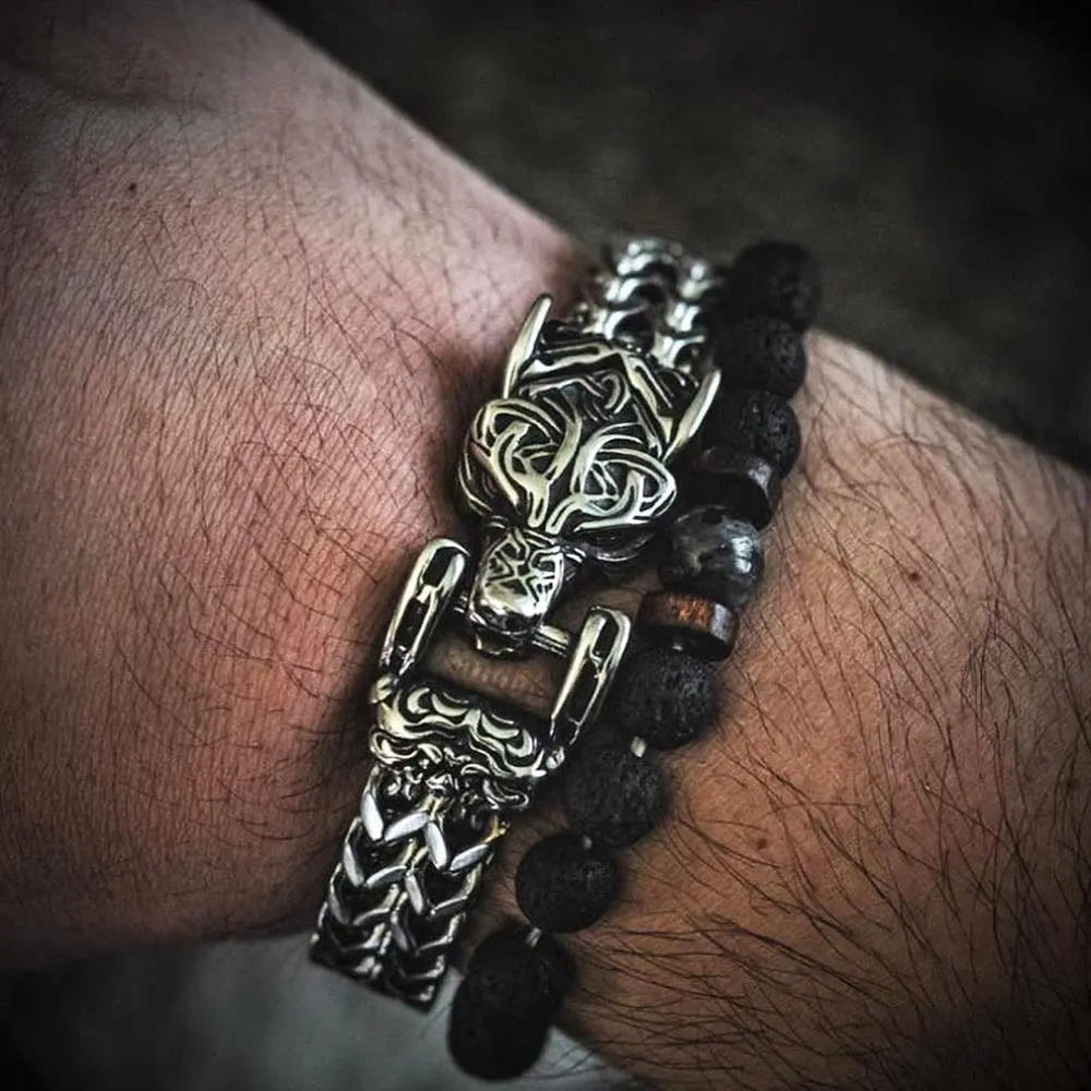 WorldNorse Fenrir Wolf Geflochtenes Ketten-Kriegerarmband - image 1