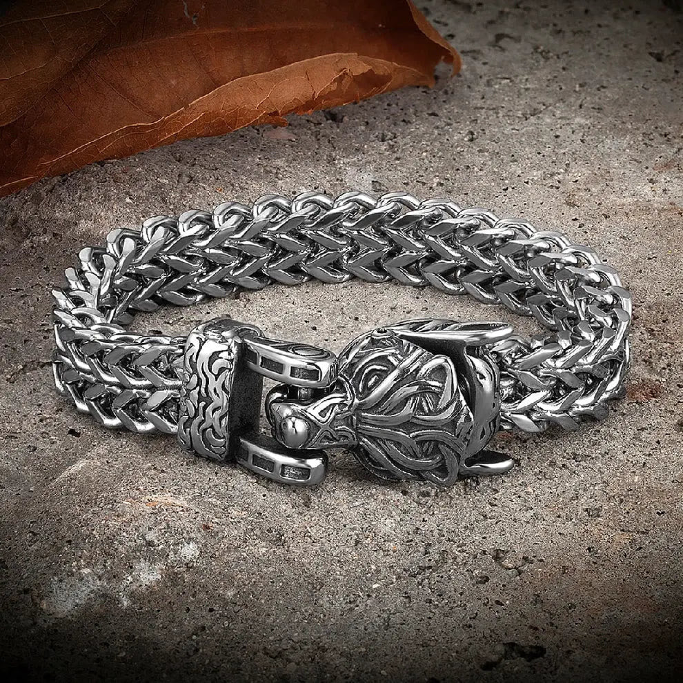WorldNorse Fenrir Wolf Geflochtenes Ketten-Kriegerarmband - 23 cm - image 0