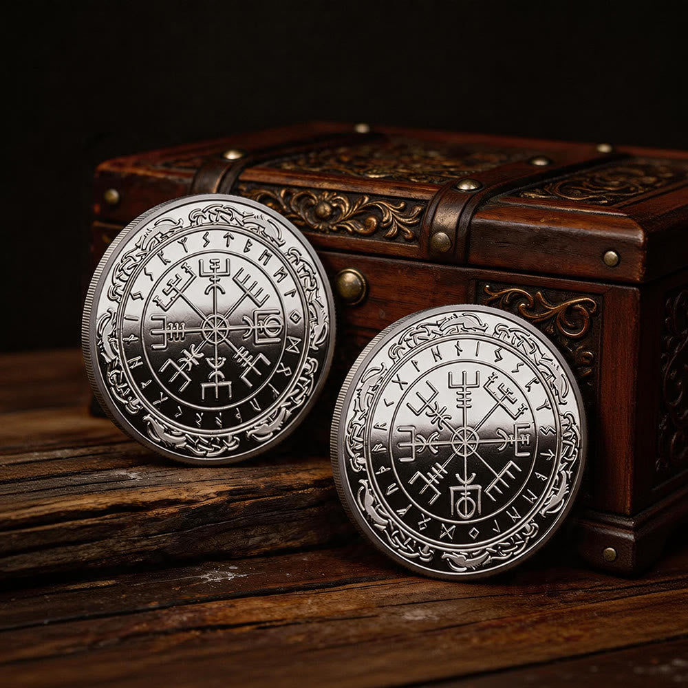 WorldNorse Doppelseitige Wikinger-Glücksmünze - Vegvisir # Silber - image 3