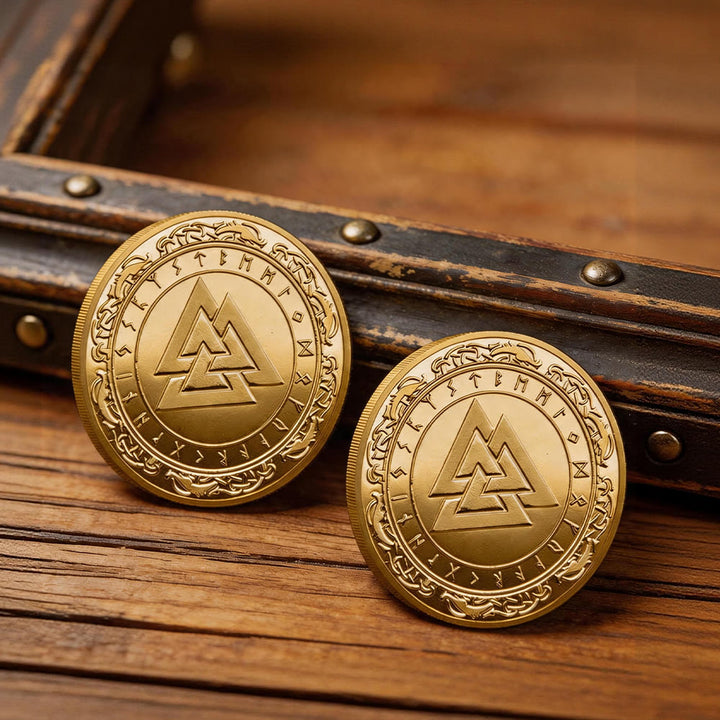 WorldNorse Doppelseitige Wikinger-Glücksmünze - Valknut # Gold - image 6