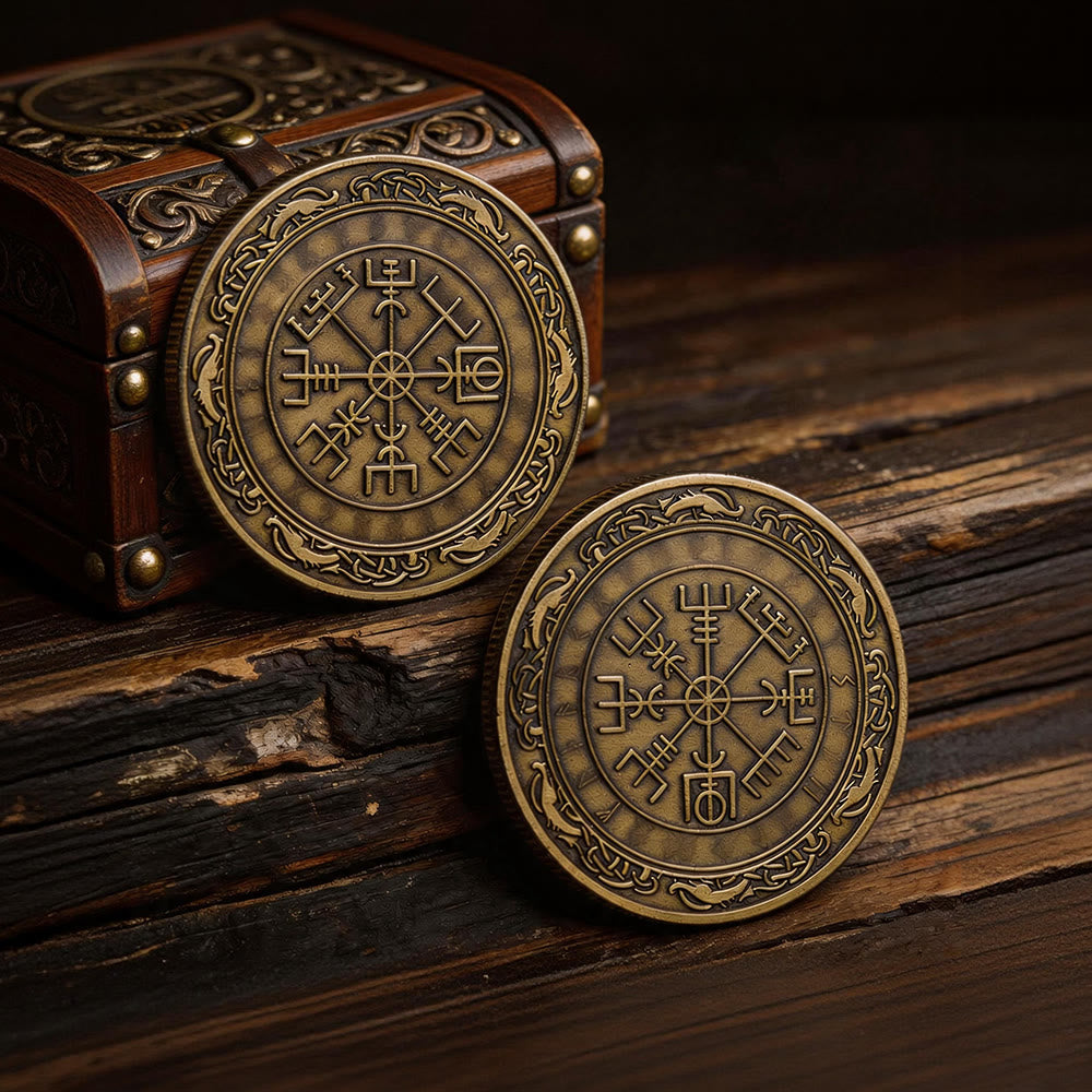 WorldNorse Doppelseitige Wikinger-Glücksmünze - Vegvisir # Bronze - image 12