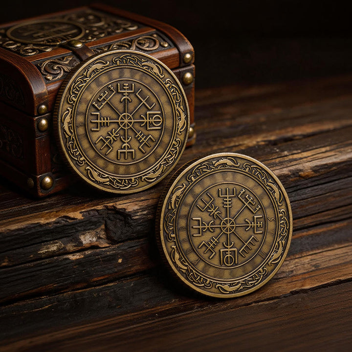 WorldNorse Doppelseitige Wikinger-Glücksmünze - Vegvisir # Bronze - image 12