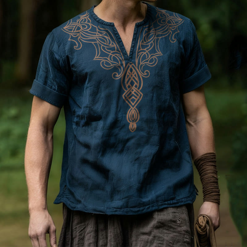 WorldNorse Wikinger-Leinenhemd mit Keltischer Knoten und V-Ausschnitt - US/UK/AU50, EU60 (5XL) - image 0