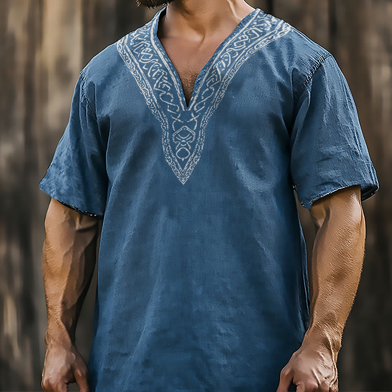 WorldNorse Vintage Leinenhemd mit Keltischer Knoten und V-Ausschnitt - US/UK/AU50, EU60 (5XL) - image 0
