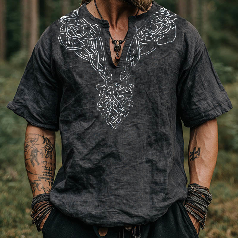 WorldNorse Leinenhemd mit nordischem Keltischer Knoten und V-Ausschnitt - US/UK/AU50, EU60 (5XL) - image 0