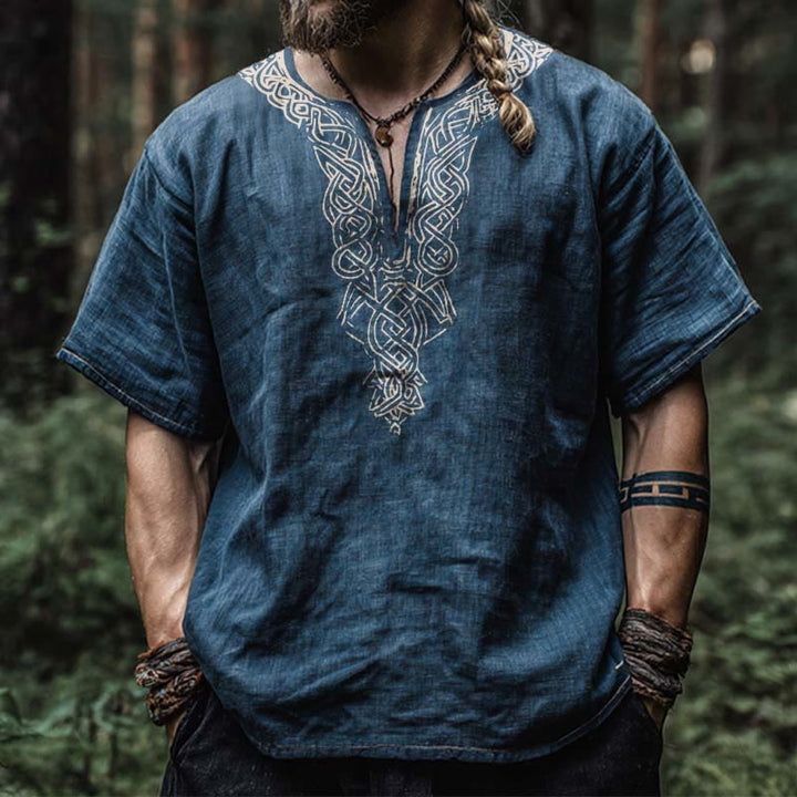 WorldNorse Viking Vintage Leinenhemd mit Keltischer Knoten und V-Ausschnitt - US/UK/AU50, EU60 (5XL) - image 0