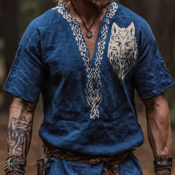 WorldNorse Fenrir Celtic Weave Vintage Leinenhemd mit V-Ausschnitt - US/UK/AU50, EU60 (5XL) - image 0