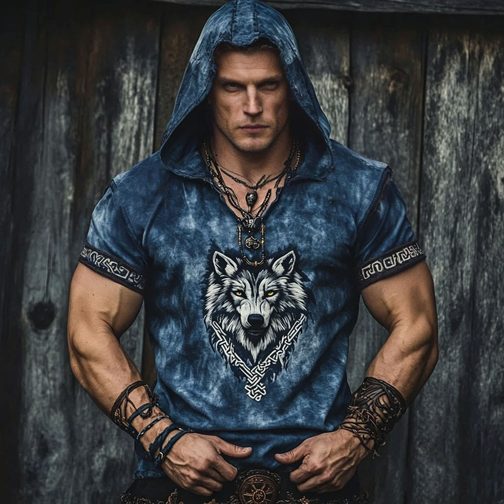 WorldNorse Wikinger- Wolf Leinenhemd mit Keltischer Knoten und Kapuze - US/UK/AU50, EU60 (5XL) - image 0