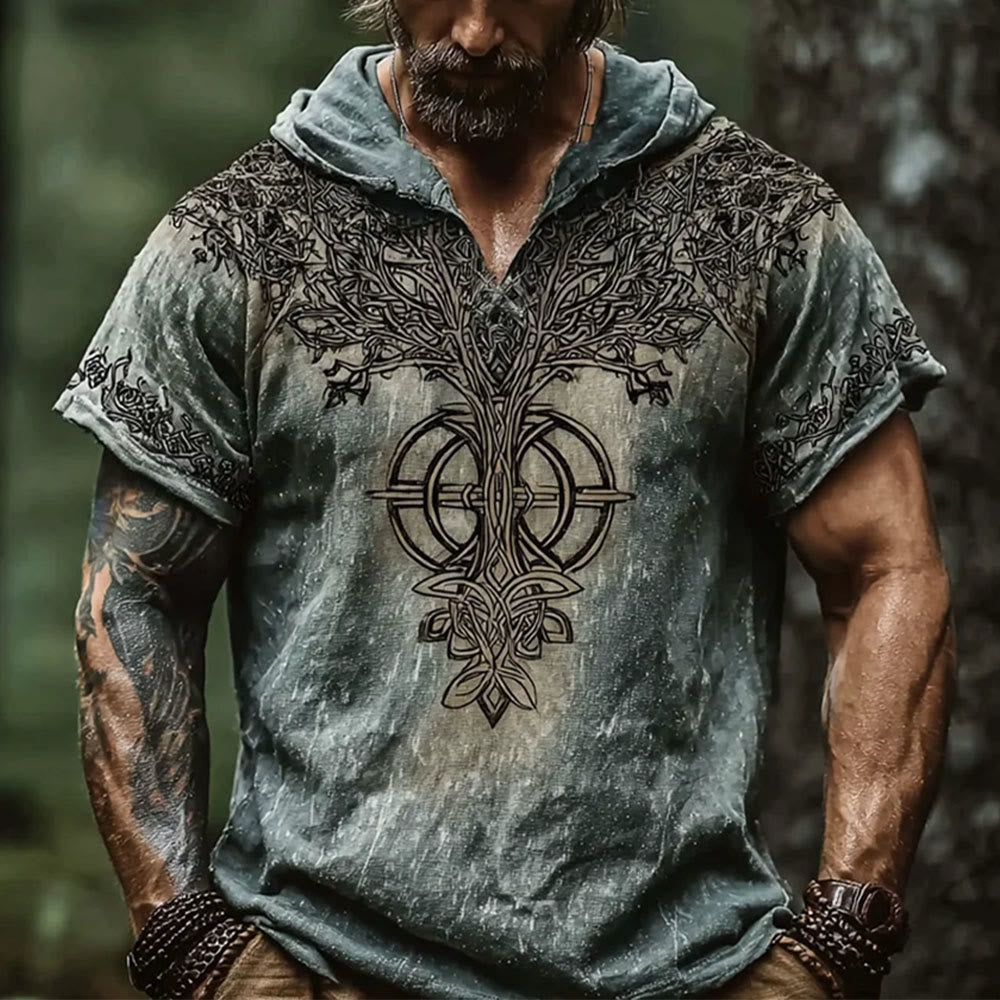 WorldNorse Yggdrasil Keltischer Knoten Vintage Kapuzen-Leinenhemd - US/UK/AU50, EU60 (5XL) - image 0