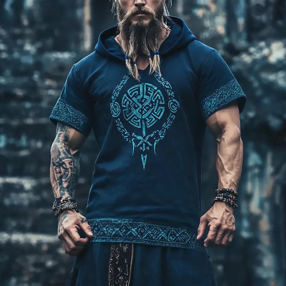 WorldNorse Wikinger-Leinenhemd mit keltischem Kreismuster und Kapuze - US/UK/AU50, EU60 (5XL) - image 0