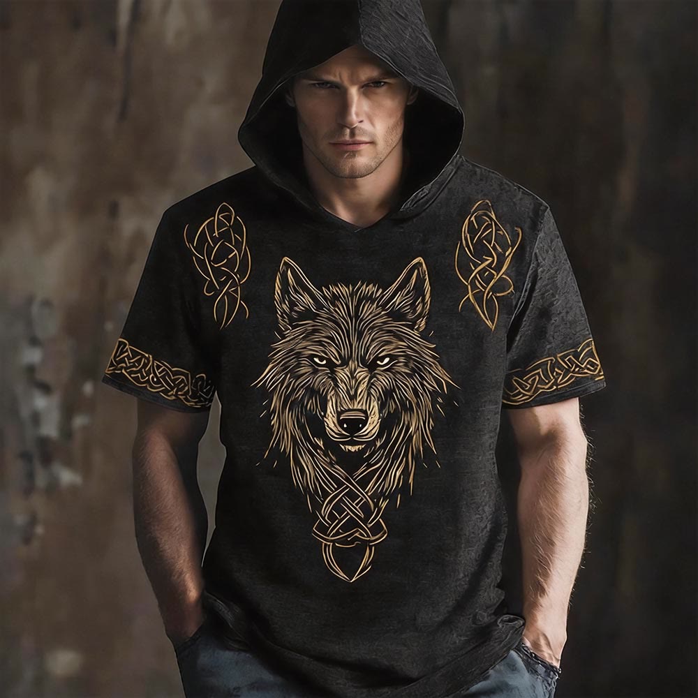 WorldNorse Fenrir Wolf Celtic Trim Kapuzen-Leinenhemd - US/UK/AU50, EU60 (5XL) - image 0