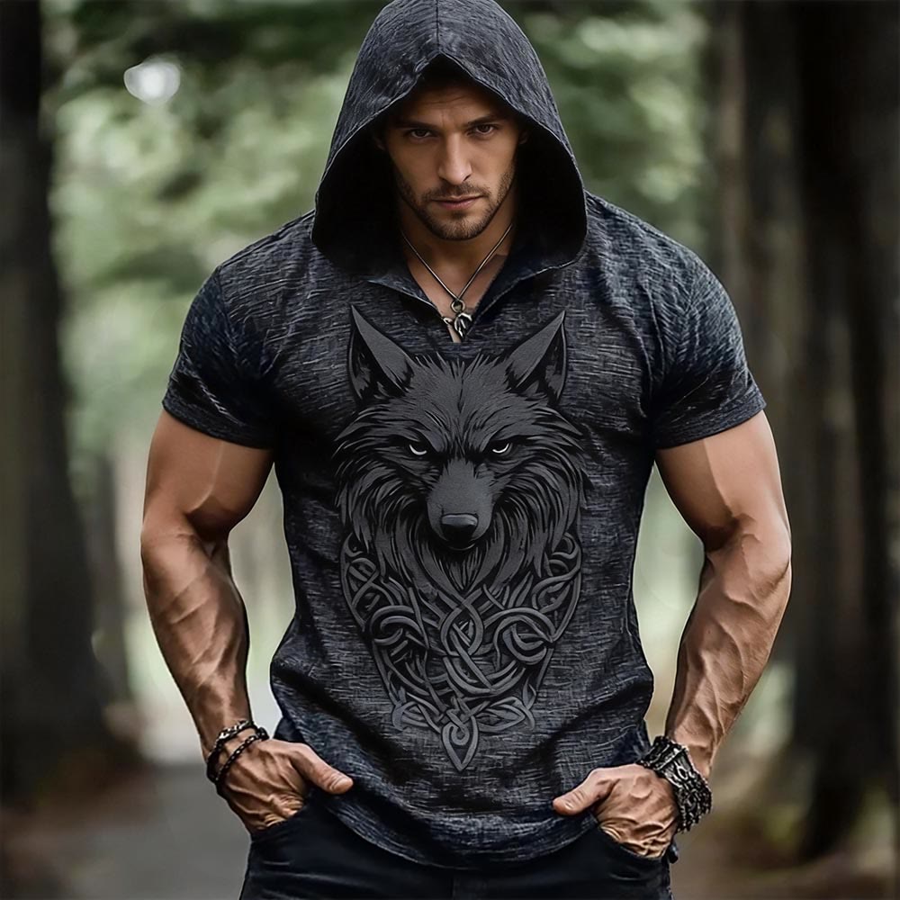 WorldNorse Wolf Leinenhemd mit Keltischer Knoten und Kapuze - US/UK/AU50, EU60 (5XL) - image 0
