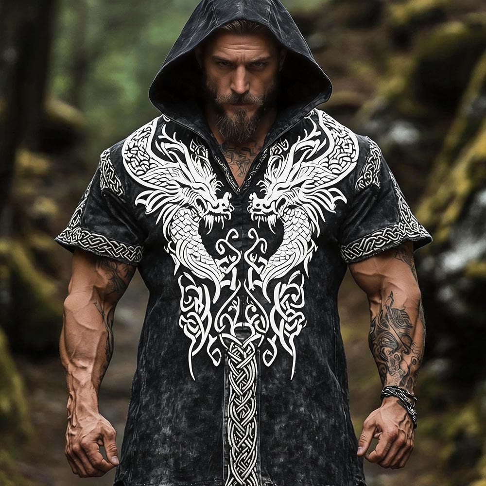 WorldNorse Symmetrisches Leinenhemd mit Keltischer Knoten , Nordischer Drache - US/UK/AU50, EU60 (5XL) - image 0