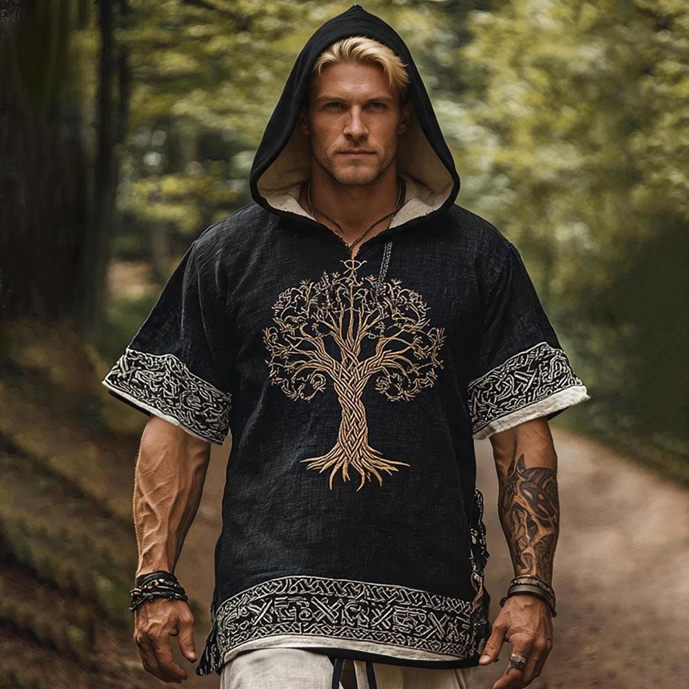 WorldNorse Yggdrasil Leinenhemd mit keltischem Muster und Kapuze - US/UK/AU50, EU60 (5XL) - image 0