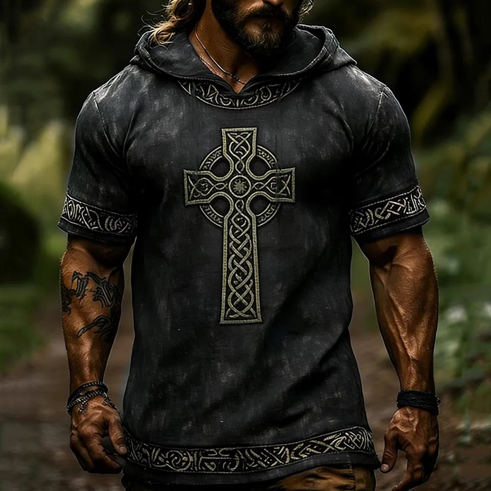 WorldNorse keltisches Kreuzknoten Vintage Kapuzen-Leinenhemd - US/UK/AU50, EU60 (5XL) - image 0