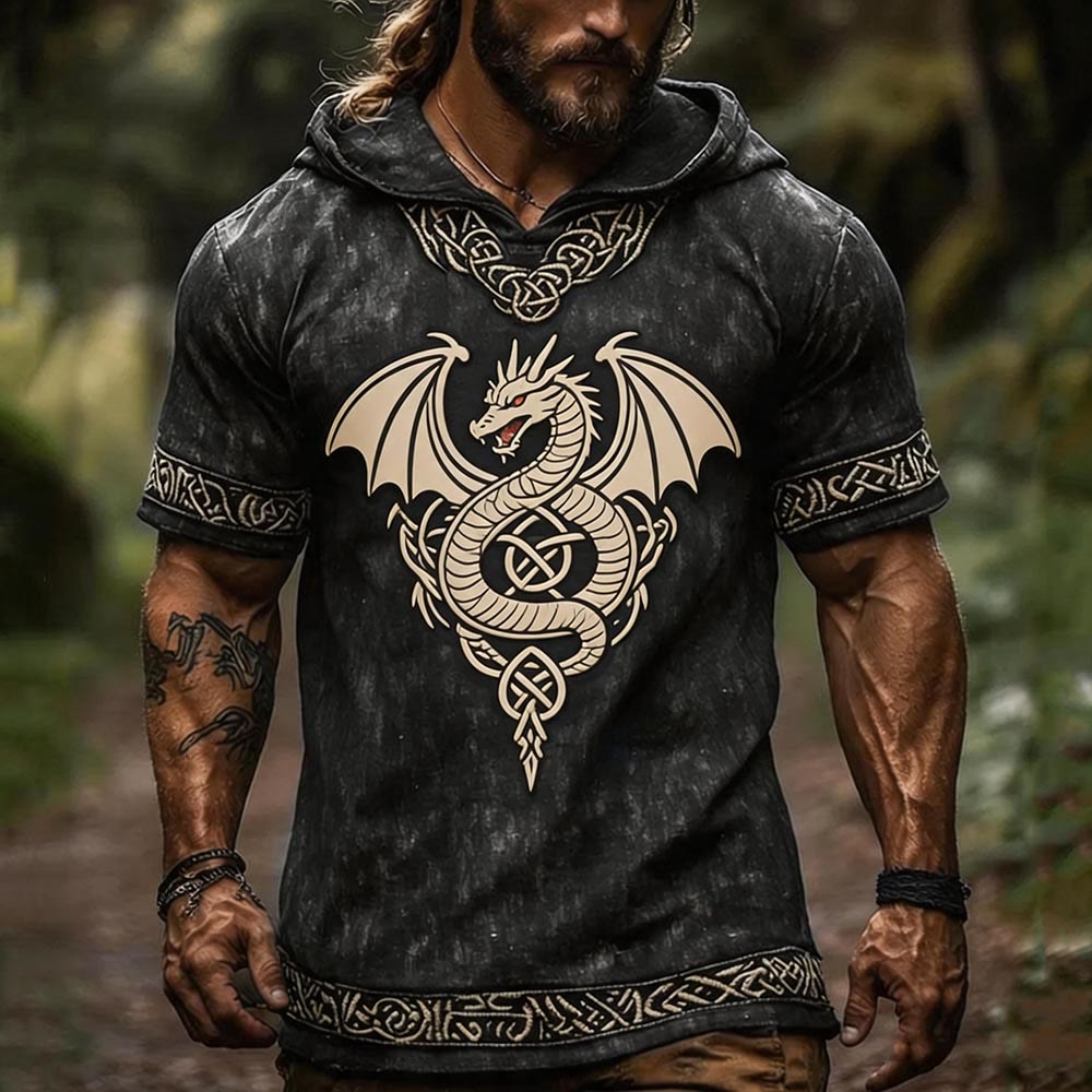 WorldNorse Leinenhemd mit Kapuze und geflügeltem Drachenknotenmuster - US/UK/AU50, EU60 (5XL) - image 0