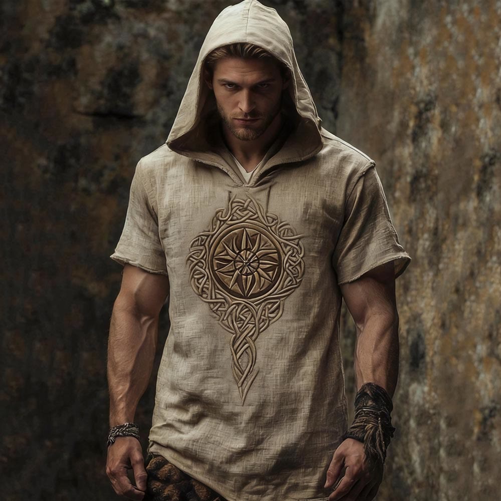 Leinenhemd mit Kapuze und keltischem Sonnenknotenmuster von WorldNorse - US/UK/AU50, EU60 (5XL) - image 0