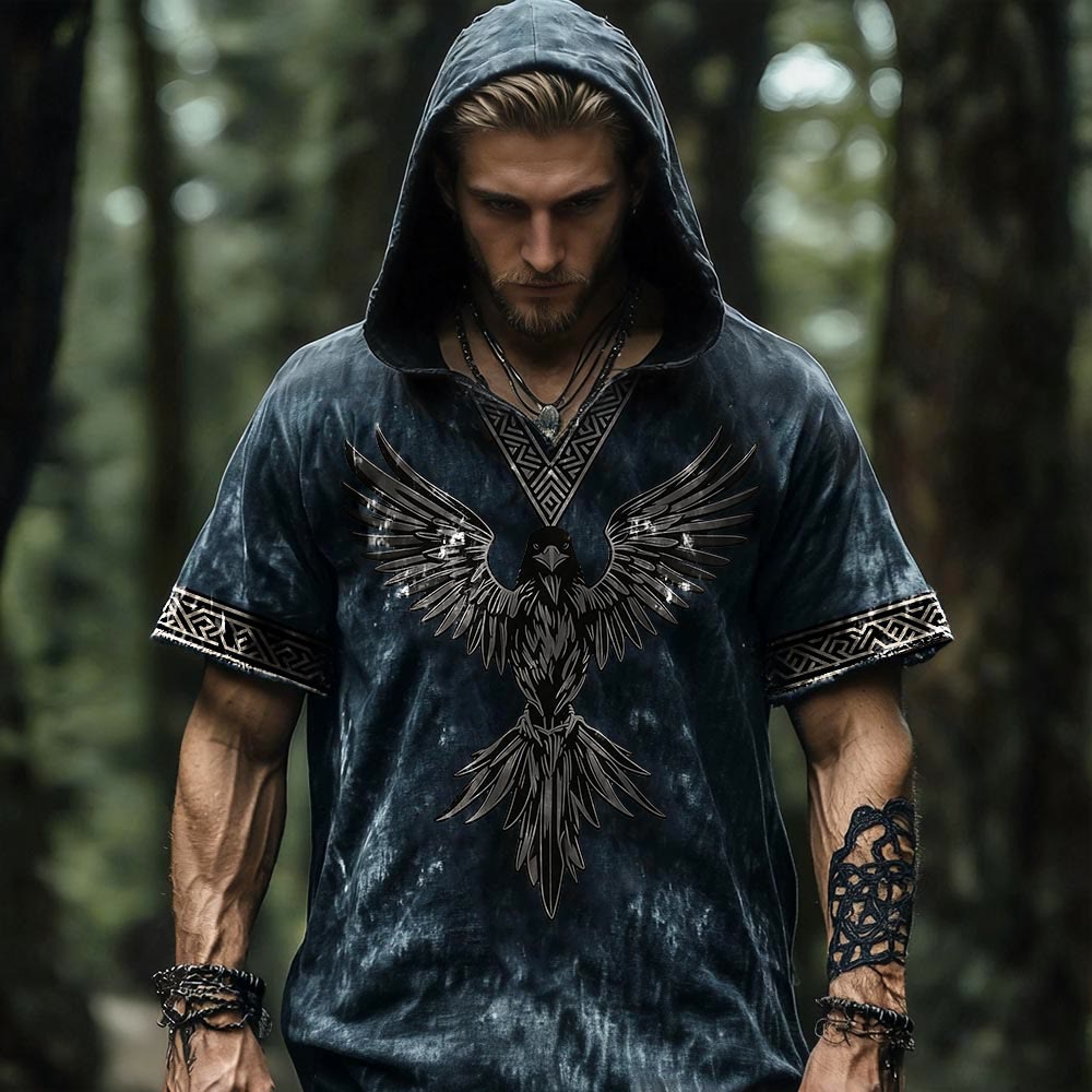 WorldNorse Odin's Raven Keltischer Knoten Kapuzen-Leinenhemd - US/UK/AU50, EU60 (5XL) - image 0