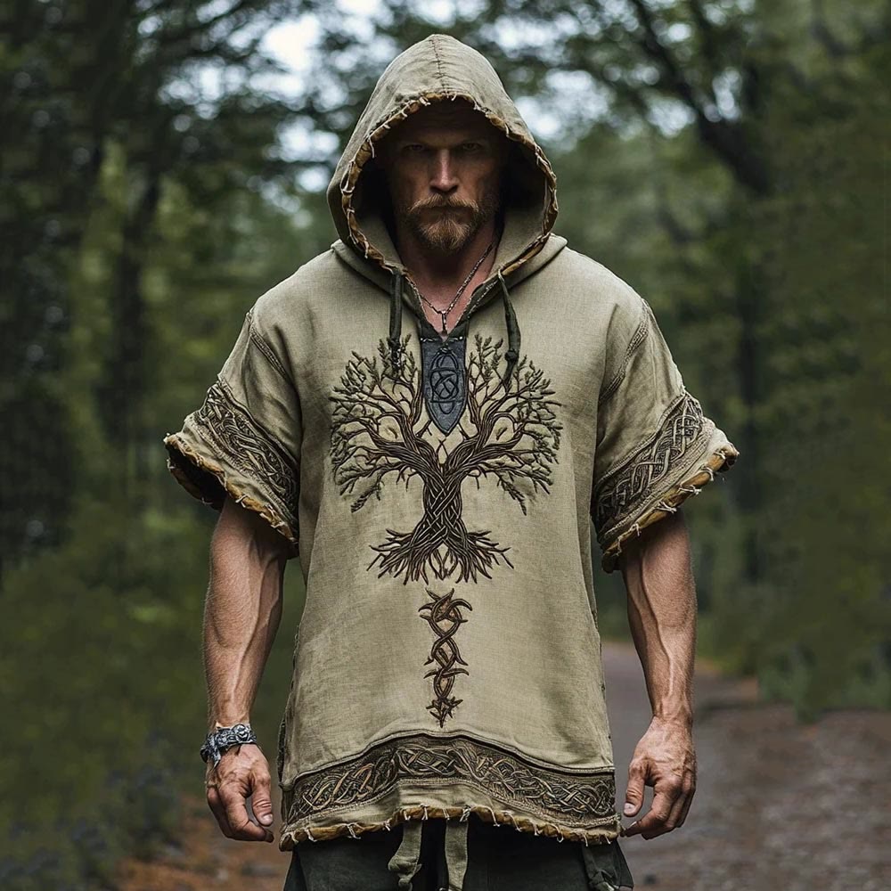 WorldNorse Yggdrasil Leinenhemd mit keltischem Besatz und Kapuze - US/UK/AU50, EU60 (5XL) - image 0