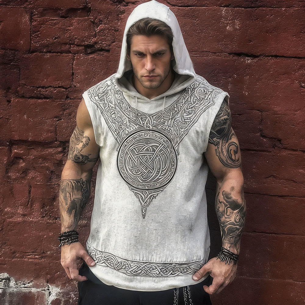 Leinenweste mit Kapuze und keltischem Unendlichkeitsknotenmuster von WorldNorse - US/UK/AU50, EU60 (5XL) - image 0